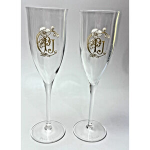 2 Signed Perrier Jouet PJ Champagne Flutes Belle-Epoque Anemone Crystal France